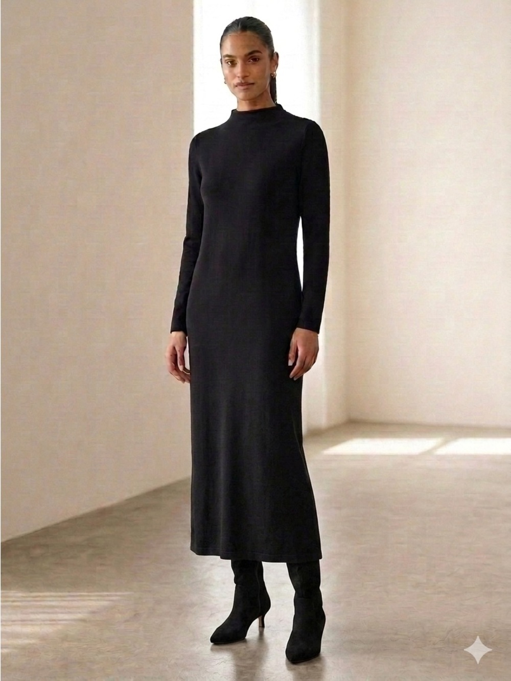 NWT ZARA LIMITED EDITION HIGH NECK   DRESS w/SLIT CUFFS BLACK 6873/160 sz S